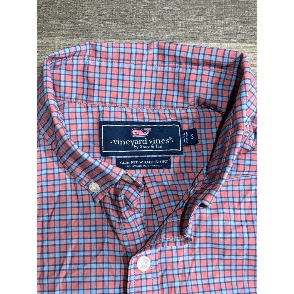 Vineyard Vines Whale Shirt Small‎ Slim Fit Button Down Plaid Nylon Spandex - Picture 3 of 8